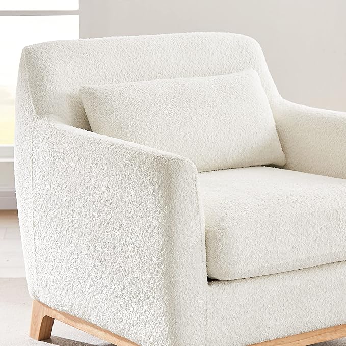 Extra Deep Accent Chair, Fabric Upholstered Comfy Reading Armchair for Living Room, Bedroom Single Seat Sofa Chair with Wood Base, Lamb Fabric-Ruum Studio Home