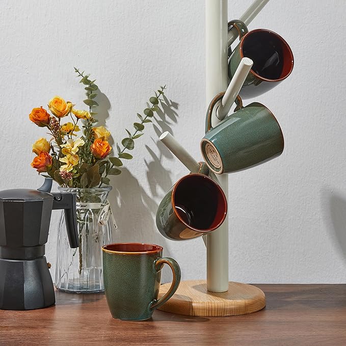 Coffee Mug 16 oz, Ceramic Coffee Mugs Set of 4, Reactive Glaze Mug for Latte/Tea/Cappuccino, Large Stackable Mug Set for Men, Women, Dad, Mom, Dishwasher & Microwave Safe, Brown Green-Ruum Studio Home