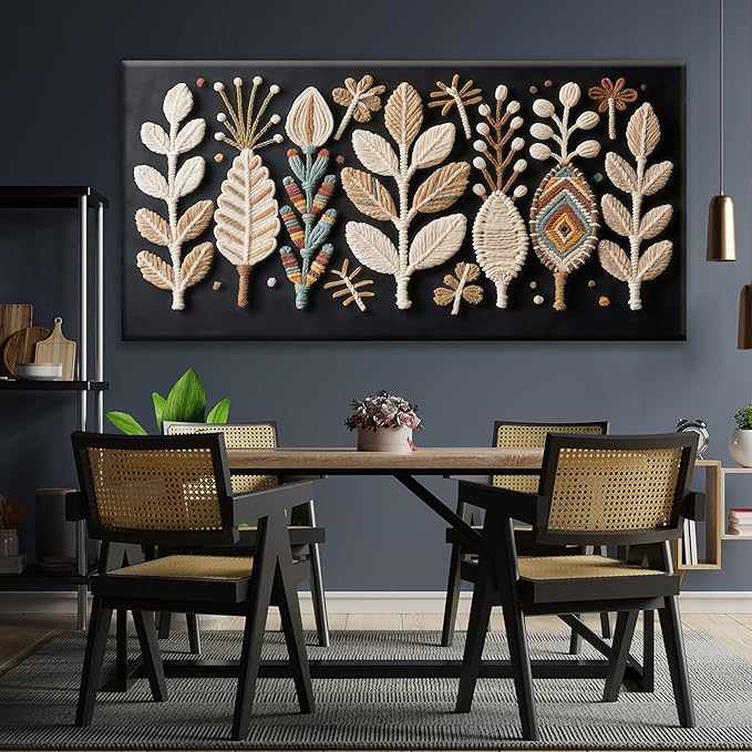 Tsomzxng Large Boho Black Wall Art For Living Room Chic Home Wall Art Modern Multicolor Leaves Feather Canvas Wall Art Decor Picture For Bedroom Apartment Kitchen Home Wall Decor 29" W X 58" L-Ruum Studio Home