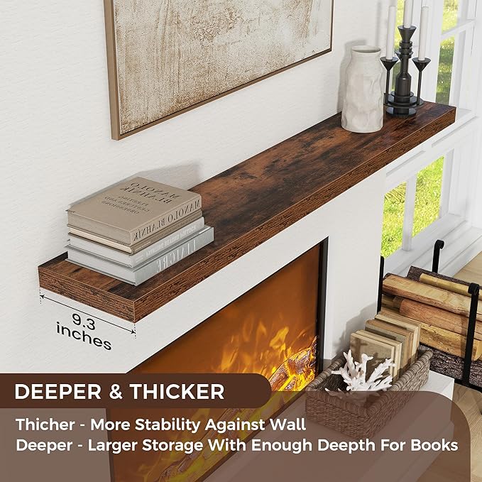 Floating Shelves for Wall, Large Wall Mounted Shelves with Invisible Brackets, Long Wood Floating Shelf for Living Room, Bedroom, Kitchen, (Brown, 72" W x 9" D x 1.5" H)-Ruum Studio Home