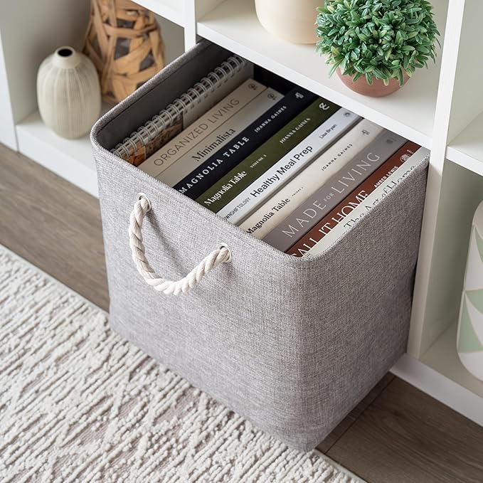 OrganiHaus 13x13 Cube Storage Bins 4 Pack, Foldable Cube Storage Organizer w/ Rope Handles, Collapsible Fabric Bins for Toys, Clothes & Closet Organization, Fabric Square Baskets - Gray-Ruum Studio Home