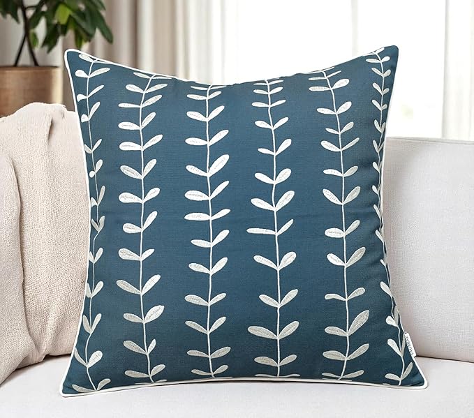 VAGMINE Embroidered Lollipop Pillow Cover - 20x20 Inches Square - 100% Cotton Teal Decorative Cushion Cover - Subtle Modern Pattern - Vibrant Accent for Sofa, Bed, Chair, Living Room-Ruum Studio Home
