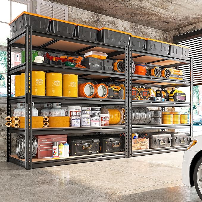 REIBII 48" W Garage Shelving Heavy Duty 3020LBS Storage Shelves 5 Tier Heavy Duty Shelving Adjustable Garage Shelves for Basement, Warehouse, Commercial, Easy Assemble, 48" W x 72" H x 24" D-Ruum Studio Home