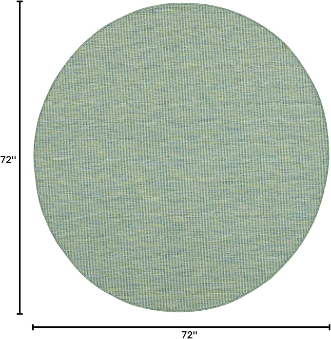 Nourison Positano Indoor/Outdoor Blue/Green 6' x Round Area Rug, Easy Cleaning, Non Shedding, Bed Room, Living Room, Dining Room, Backyard, Deck, Patio (6 Round)-Ruum Studio Home