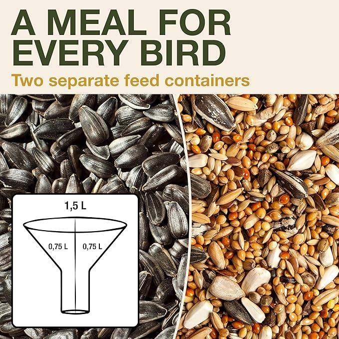 SWISSINNO No Mess Bird Feeder Davos Smart Birds - No Spill Bird Feeder for Outdoor - Mice & Rat Proof - Robust & Reliable for Hanging - Dual Food Chambers - Made in EU - Green-Ruum Studio Home