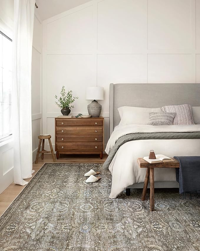 Loloi Layla Collection LAY-13 Antique/Moss 2'-6" x 7'-6" .13" Thick Runner Rug, Soft, Durable, Vintage Inspired, Distressed, Low Pile, Non-Shedding, Easy Clean, Printed, Living Room Rug-Ruum Studio Home