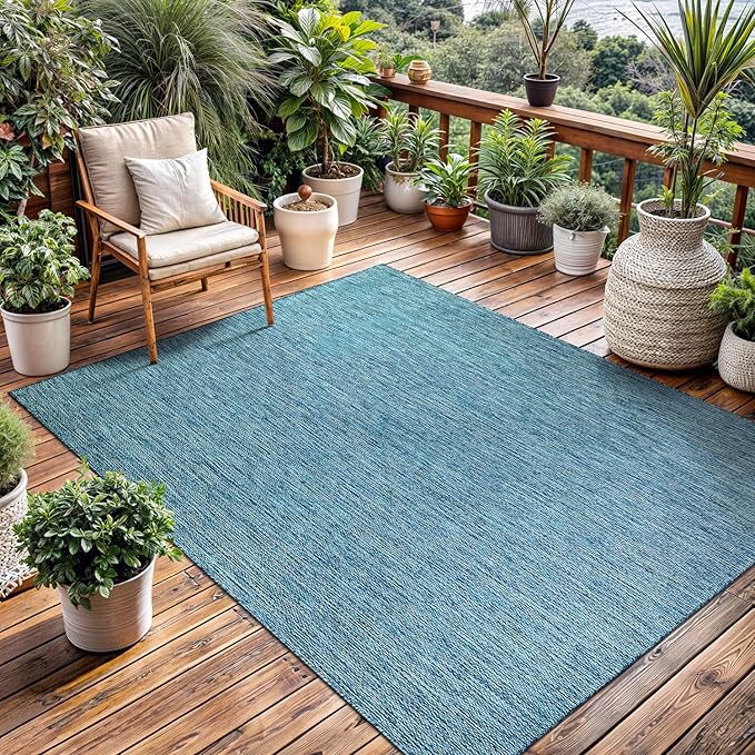 Washable Indoor Outdoor Rug Weather Resistant Carpet Modern Solid for Porch Deck Balcony Backyard Patio Rug 6x9 Aqua Blue-Ruum Studio Home