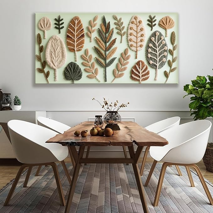 Large Boho Wall Art For Living Room Chic Home Green Wall Art Modern Multicolor Print Paintings Leaves Feather Canvas Wall Art Decor Picture For Bedroom Apartment Kitchen Ready To Hang 29"W X 58"L-Ruum Studio Home