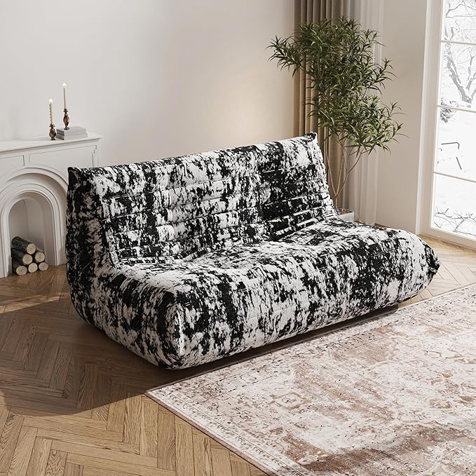 Bean Bag Chair, Loveseat Fireside Chair Bean Bag Sofa Large Bean Bag Chair for Adults, 2 Seater Bean Bag Chairs for Teens with High Density Comfortable Foam, Bean Bag for Living Room (Black Pattern)-Ruum Studio Home