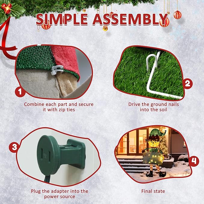 4.8FT Lighted Elf with Envelope Outdoor Christmas Decoration, 3D Pre-Lit Elf Decor with 100 LED Lights for Christmas, Freestanding Glittered Holiday Display for Outdoor, Indoor-Ruum Studio Home