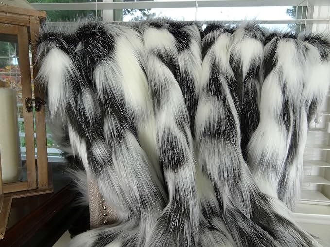 Gray Black White Faux Fur Oversized Blanket and Bedspread - Tibet Fox Fur - Gray Black White Luxury Faux Fur - Soft Faux Fur Blankets, Bedspreads and Throws, Handmade in USA, 16438-Ruum Studio Home
