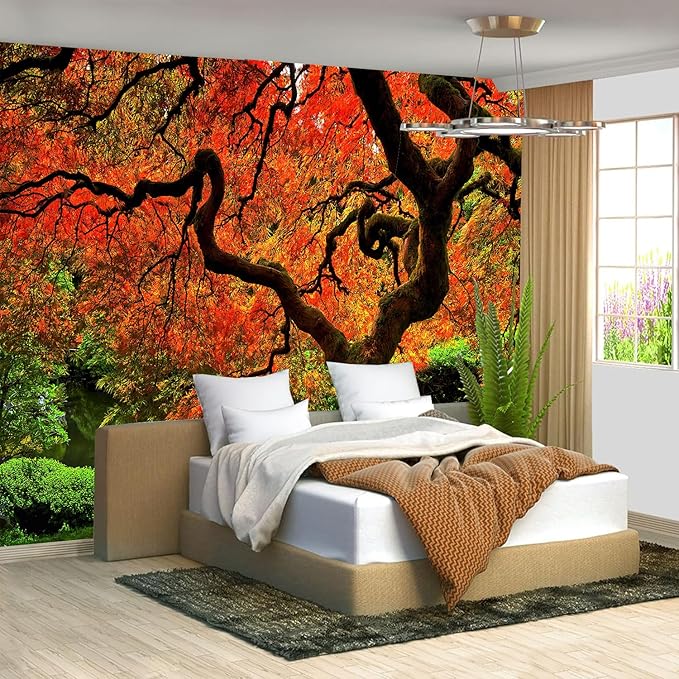 FENDROM Lakeside Red Tree Print Tapestry Nature Old tree Wall Hanging Decorative Psychedelic Scenic Tree Headboard Bedspread Tapestries for Bedroom Living Room Decor-Ruum Studio Home