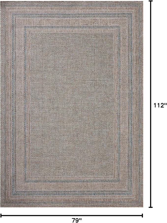 Loloi Amber Lewis Topanga Collection TOP-05 Natural/Teal 6'-7" x 9'-4" Indoor/Outdoor Area Rug-Ruum Studio Home