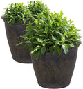 Sunnydaze 24-Inch Anjelica Large Plastic Pot for Plants - Outdoor Polyresin Round Planter with Drillable Drainage Holes - Sable - 2pk-Ruum Studio Home