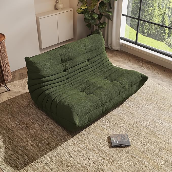 Bean Bag Chair, Oversized Loveseat Fireside Chair for Adults, 2 Seater with Memory Foam Filled, Lazy Sofa Lounge Floor Sofa for Living Room, Bedroom, Office, No Assembly Required. (Green)-Ruum Studio Home