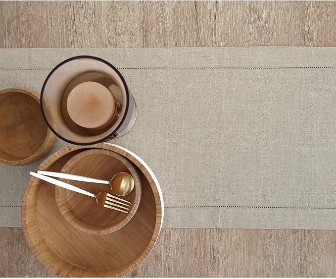 Solino Home Linen Natural Table Runner 156 Inches Long - 100% Pure Linen Extra Long Table Runner 14 x 156 Inch for Fall, Autumn, Thanksgiving - Classic Hemstitch-Ruum Studio Home