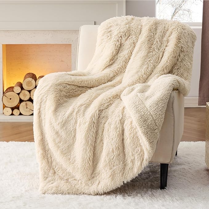 Bedsure GentleSoft Fluffy Beige Throw Blanket for Bed, Faux Fur Gifts Beige Decor Light Tan Khaki Blanket Neutral Decoration for Home, Soft Cozy Fuzzy Plush Thick Warm Sherpa Fleece Cute Stuff, 50x60-Ruum Studio Home