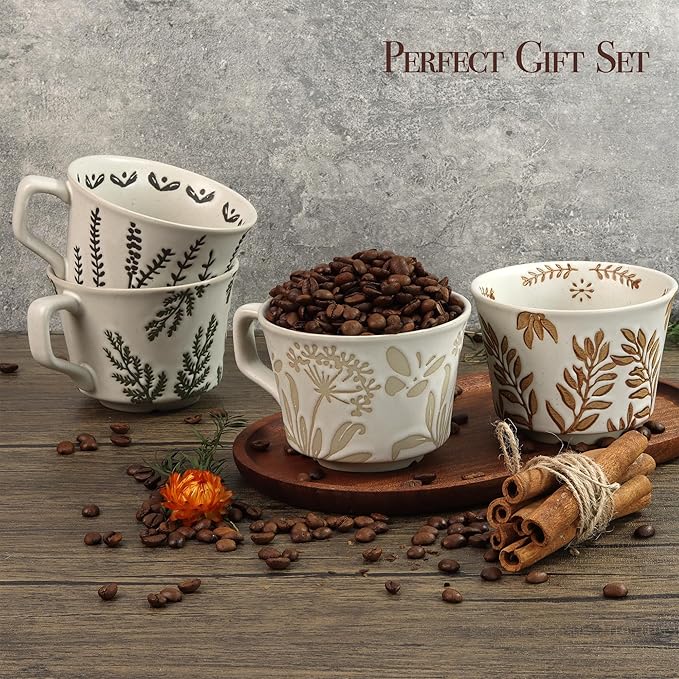 Ceramic Coffee Mug, 12 oz Novelty Unique Teacup with Large Handle, Stoneware Cup for Tea Mocha Latte Cappuccino Espresso (Grass)-Ruum Studio Home