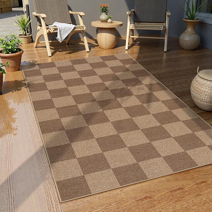 Lahome Checkered Easy Jute Entryway Rug, Washable Rugs 3x5 for Living Room Farmhouse Carpet, Non Slip Indoor Outdoor Door Mat Checkerboard Throw Carpet for Entry Patio Guestroom Deck-Ruum Studio Home
