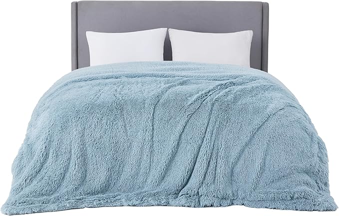 Bedsure GentleSoft Fluffy Light Blue Blankets Queen Size for Bed, Thick Sherpa Faux Fur Fleece Fuzzy Plush Winter Warm Soft Full Queen Blankets, Bedroom Decor Blue Cozy Gifts for Women Men, 90x90-Ruum Studio Home
