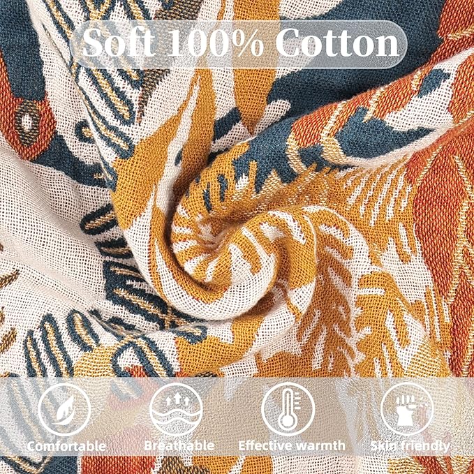 Boho Throw Blanket for Bed - 100% Pure Cotton Ultra Soft Rustic Quilt - Farmhouse Decor Bed Blankets, All Season Rustic Throw for Sofa Couch Chair(60"×80", Floral Bird)-Ruum Studio Home