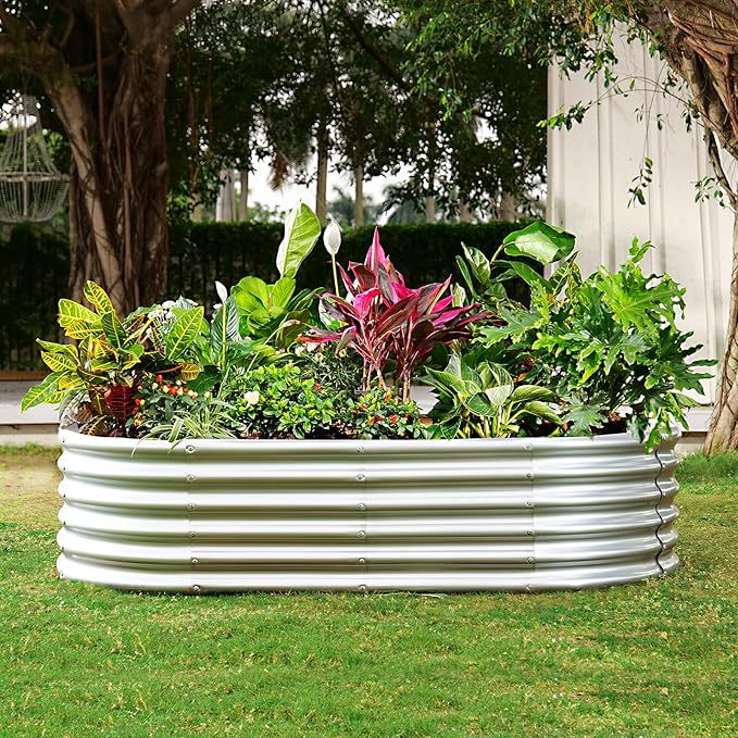 Land Guard Galvanized Planter Raised Beds, 631.99ft Keyhole Raised Garden Bed-Ruum Studio Home