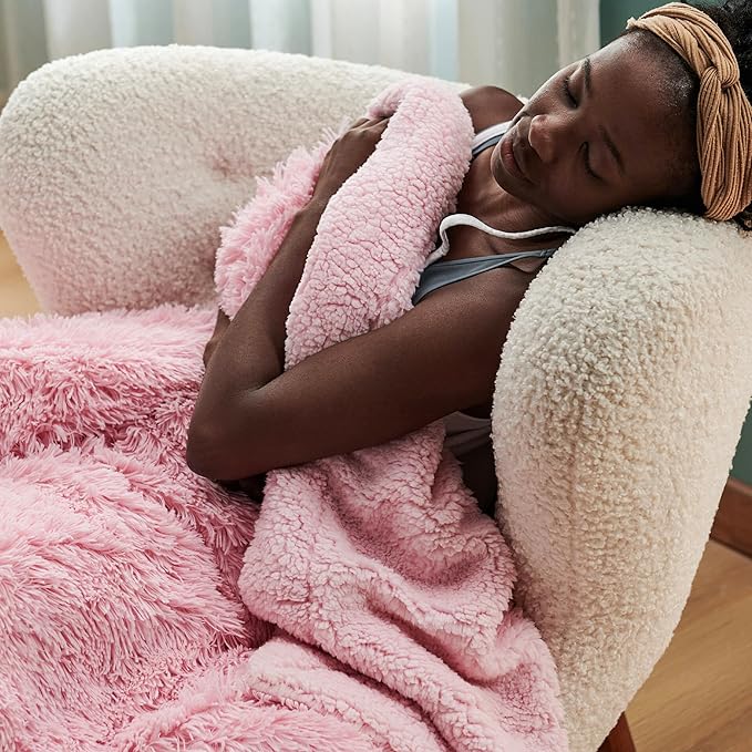 Bedsure GentleSoft Fluffy Pink Throw Blanket, Pink Decor Cozy Gifts for Teenage Girls, Soft Fuzzy Plush Thick Warm Furry Sherpa Fleece Faux Fur Throw Blanket for Couch, Cute Stuff for Women, 50x60-Ruum Studio Home