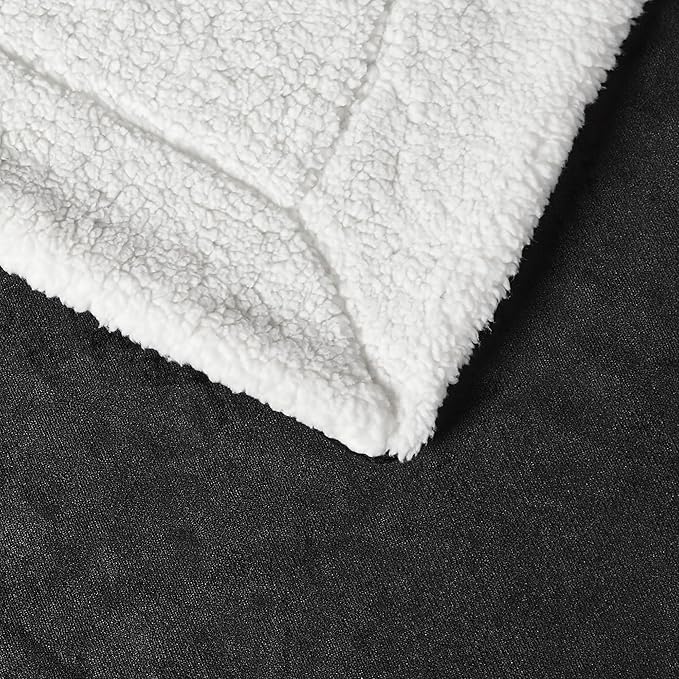 Amazon Basics Reversible Sherpa Throw Blanket, Black, 50"x60"-Ruum Studio Home