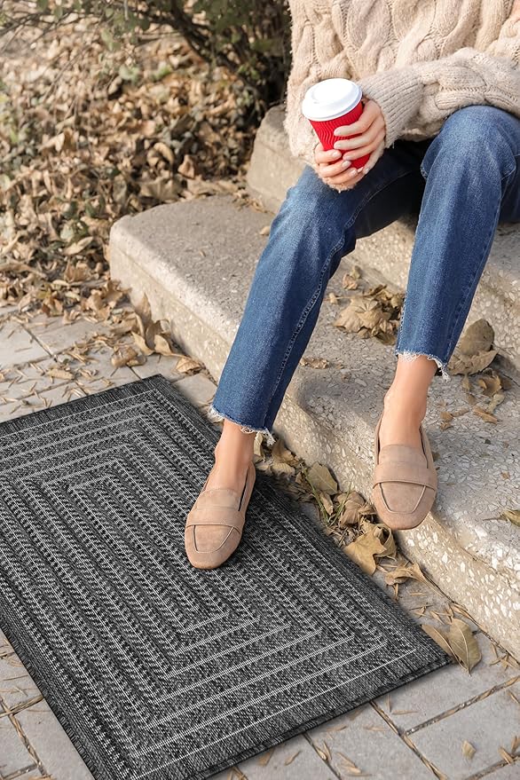 Adiva Rugs Outdoor Indoor Area Rug, Weather Resistant, Easy to Clean, Stain Resistant Floor Mat for Dining Room, Backyard, Deck, Patio (Pebble Weiss, 2' x 3')-Ruum Studio Home