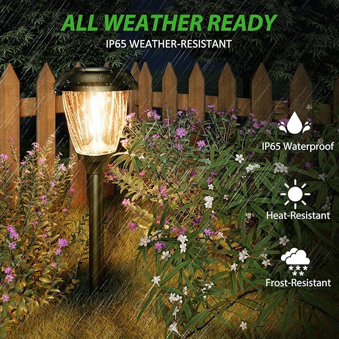 XMCOSY+ Solar Pathway Lights Outdoor, 10/25 LM in 2 Lighting Modes, Glass Stainless Steel Waterproof Outside Solar Powered Garden LED Lights for Yard Lawn Driveway Walkway Landscape Decor(Warm White)-Ruum Studio Home