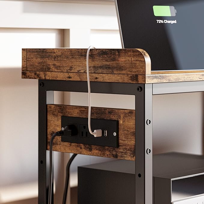 IRONCK Console Table, Sofa Table with Power Outlet, Farmhouse Hallway Table for Entryway, Living Room, Height Adjustable, Easy Assembly, Rustic Brown,55"-Ruum Studio Home