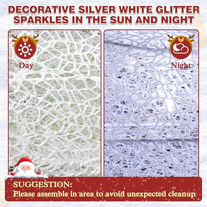 6FT Lighted Freestanding Lamp Post for Christmas Decoration, Pre-Lit Iridescent Post Lamp with 120 LED Lights & Removable Bow, Outdoor 3D Glittered Standing Festival Display, White-Ruum Studio Home