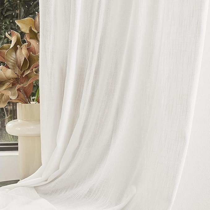 MYSKY HOME Extra Long Curtains for Living Room, Soft Cotton Fabric Boho Window Curtain Drapes Light Filtering Semi Sheer Backdrop Panels, 50 x 102 Inches, Natural, 2 Pieces-Ruum Studio Home