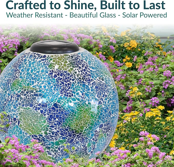 Sunnydaze 10 inch Solar Gazing Ball for Garden - Glass Outdoor Gazing Globe - Crackled Azul Terra-Ruum Studio Home