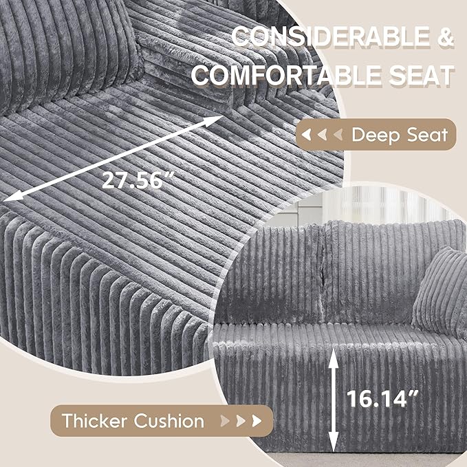 Hobestluk Modular Sectional Sofa Couches 108" L-Shape Couch 3 Seat Modular Sofa Memory Foam Sectional Couches for Living Room, Boneless Couch with Oversized Chaise (Light Grey, Right Facing)-Ruum Studio Home