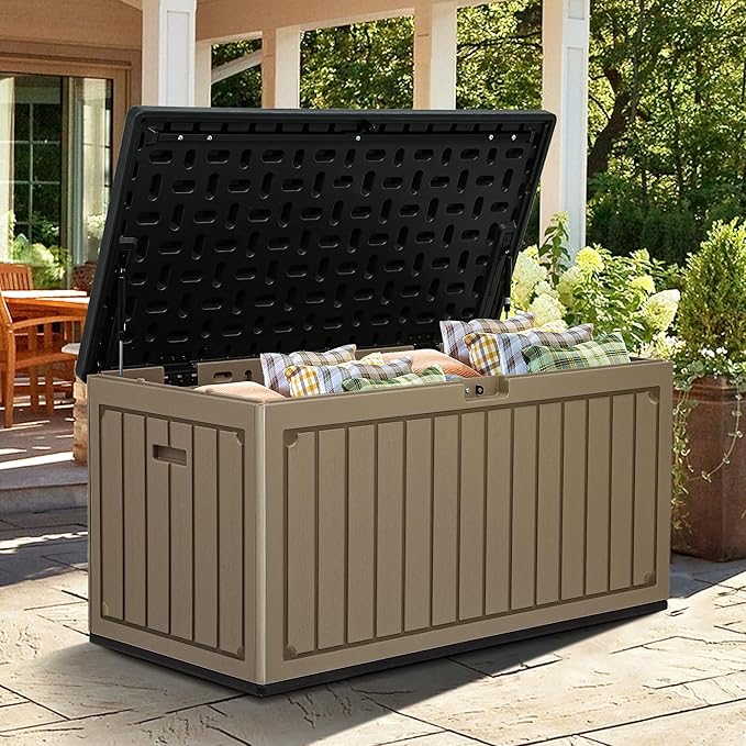 YITAHOME 90 Gallon Double-Wall Deck Box with Side Handles, Outdoor Large Storage for Patio Furniture Cushions, Garden Pool Accessories, Water Resistant & Lockable-Ruum Studio Home