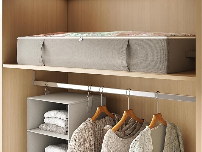 2-Pack Under Bed Storage Containers, 8 Inches Tall Underbed Clothes Storage Organizer Bin with Sturdy Sidewalls/Bottom, Under the Bed Storage Bags 2 Storage Bins, Light Grey-Ruum Studio Home