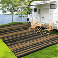 Waterproof Outdoor Rug 8x10 Contemporary Reversible Plastic Straw Rug, Easy Cleaning Striped Patio Carpet, UV-Resistant Indoor Outdoor Floor Cover for RV, Porch, Deck, Backyard, Black Brown-Ruum Studio Home