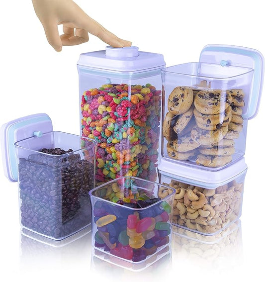 BopTop (5pc Set) Airtight Food Storage Container – Mechanical Silicone Seal Canister - BPA-Free Stackable - 2.5Qt/1.5Qt/.9Qt/.85Qt/.5Qt-Ruum Studio Home