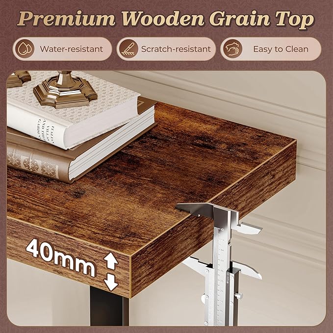 Huuger 47.2 Inch Entryway Table, 2-Tier Industrial Console Sofa Table, Accent Table with Storage, for Entry, Hallway, Entrance, Foyer, T-Shaped Metal Frame, Rustic Brown-Ruum Studio Home