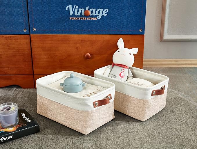 DECOMOMO Small Storage Basket, Closet Storage Bins, Baskets for Organizing Shelves (Beige & White, Small - 6 Pack)-Ruum Studio Home