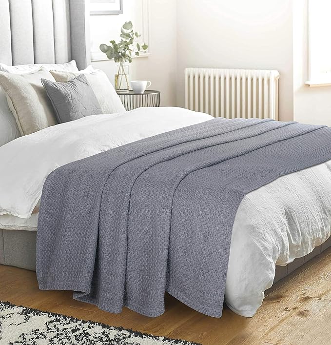 Elvana Home 100% Cotton Bed Blanket, Breathable Bed Blanket Twin Size, Cotton Thermal Blankets Twin, Perfect for Layering Any Bed for All Season, Charcoal Grey-Ruum Studio Home