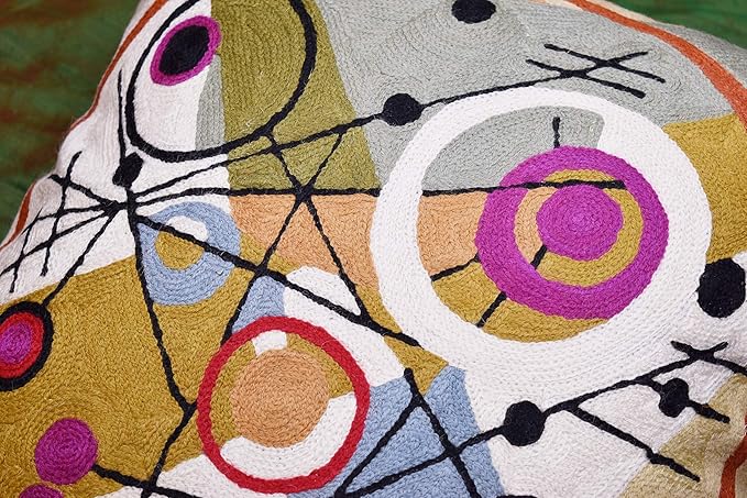 Kandinsky Abstract Throw Pillow Cover - Circles | Modern Couch & Outdoor Pillow | Mid Century Chair Cushions | Handmade Wool Size 18x18-Ruum Studio Home