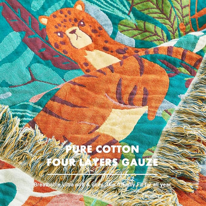 MSGKV Throw Blanket for Couch Bed Cotton Muslin Breathable Animals Twin Size Blanket 60"x80" for All Seasons Lightweight Farmhouse Blankets Home Decor-Ruum Studio Home