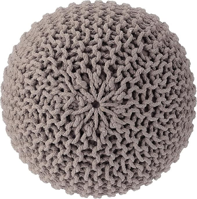 REDEARTH Round Pouf Foot Stool Bean Bag Ottoman - Hand Knitted Boho Pouffe - Home Decor Poof - Stuffed Foot Rest for Living Room - Nursery - Bedroom - Patio (19.5"x19.5"x14") - Taupe-Ruum Studio Home