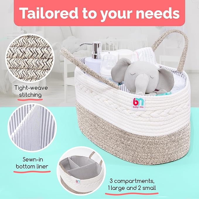 Rope Diaper Caddy - Storage for Baby and Toddler Items - Portable Cotton Organizer Easily Holds Diapers, Wipes, Clothing - Useful for Nursery, Bedroom (Beige, Regular)-Ruum Studio Home