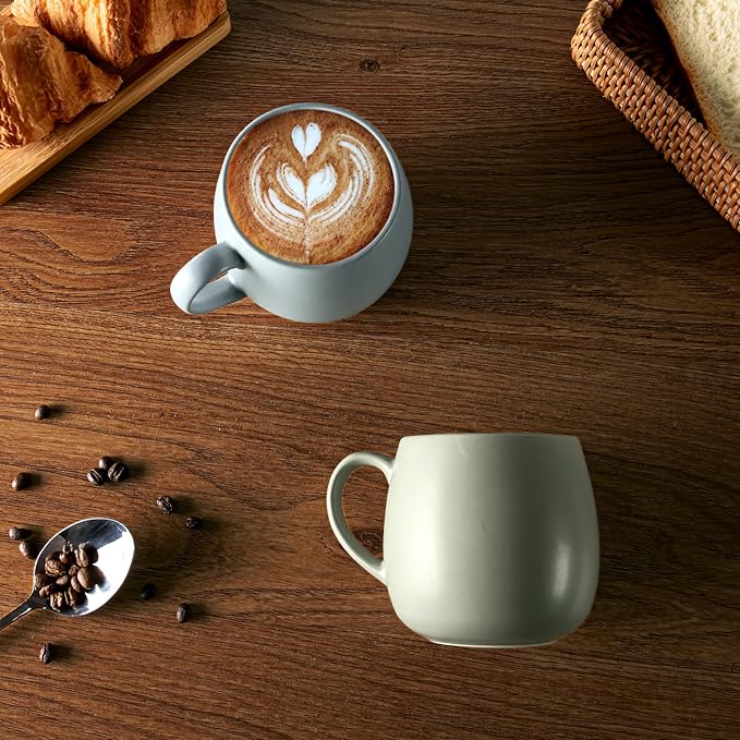 Ceramic Coffee Mugs Set of 6, 14oz - Modern Scandinavian Aesthetic - Microwavable Stoneware Coffee Cups with Comfortable Handle - Tea Mug Set for Latte, Cappuccino, Soup - Pale Blue Mist-Ruum Studio Home