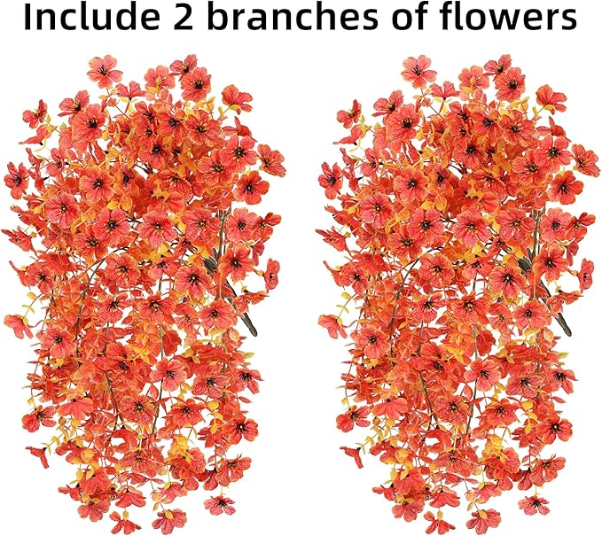 INSPRING Fall Artificial Flowers for Outdoors Fake Silk Flower, 2Pcs Red Orange Daisy Autumn Decor, Realistic Hanging Decoration Plants, UV & Fading Resistant for Porch Patio Balcony Planter-Ruum Studio Home