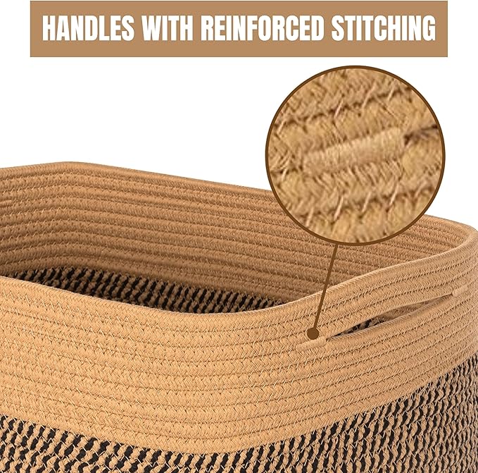 MINTWOOD Design 3-Pack Storage Baskets for Shelves, Decorative Baskets for Organizing, Woven Baskets for Storage, Book Basket Cube Storage Bin Box, Pantry Closet and Shoe Organizers, Black Jute-Ruum Studio Home