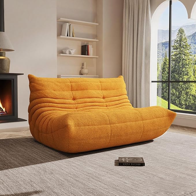Bean Bag Chair, Oversized Loveseat Fireside Chair for Adults, 2 Seater with Memory Foam Filled, Lazy Sofa Lounge Floor Sofa for Living Room, Bedroom, Office, No Assembly Required. (Yellow)-Ruum Studio Home